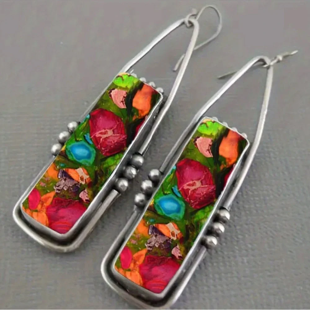 "Festive Gifting" 2pcs Vintage Bohemian Turquoise-Inspired Earrings - Picture 1 of 4